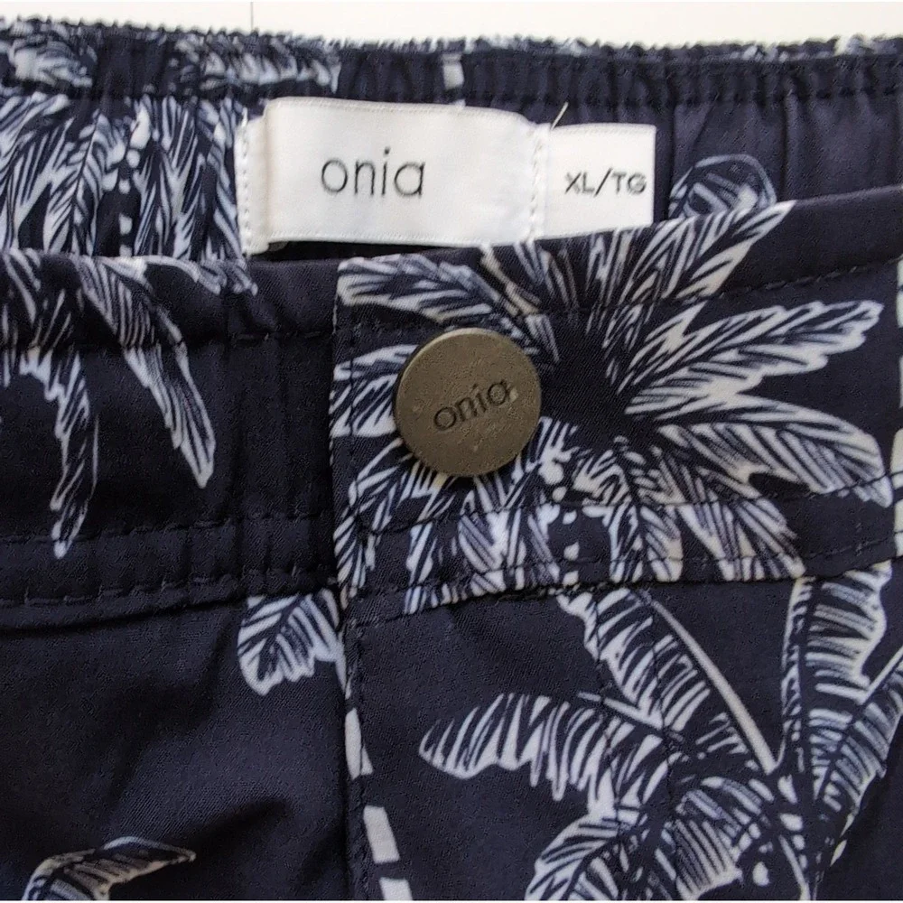 Onia The Calder Swim Trunks Mens XL Navy Blue Sketch Palm Tree Luxury
